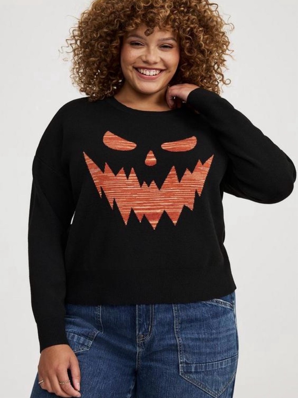 torrid Black Sweater with Orange Jack-O'-Lantern Face
